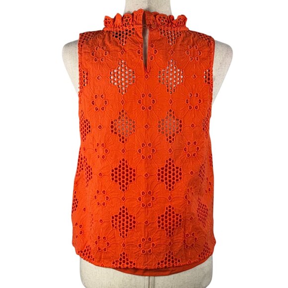 Like new! J. Crew Embroidered Eyelet Lace Sleeveless Top in Soft Orange … - Picture 4 of 10